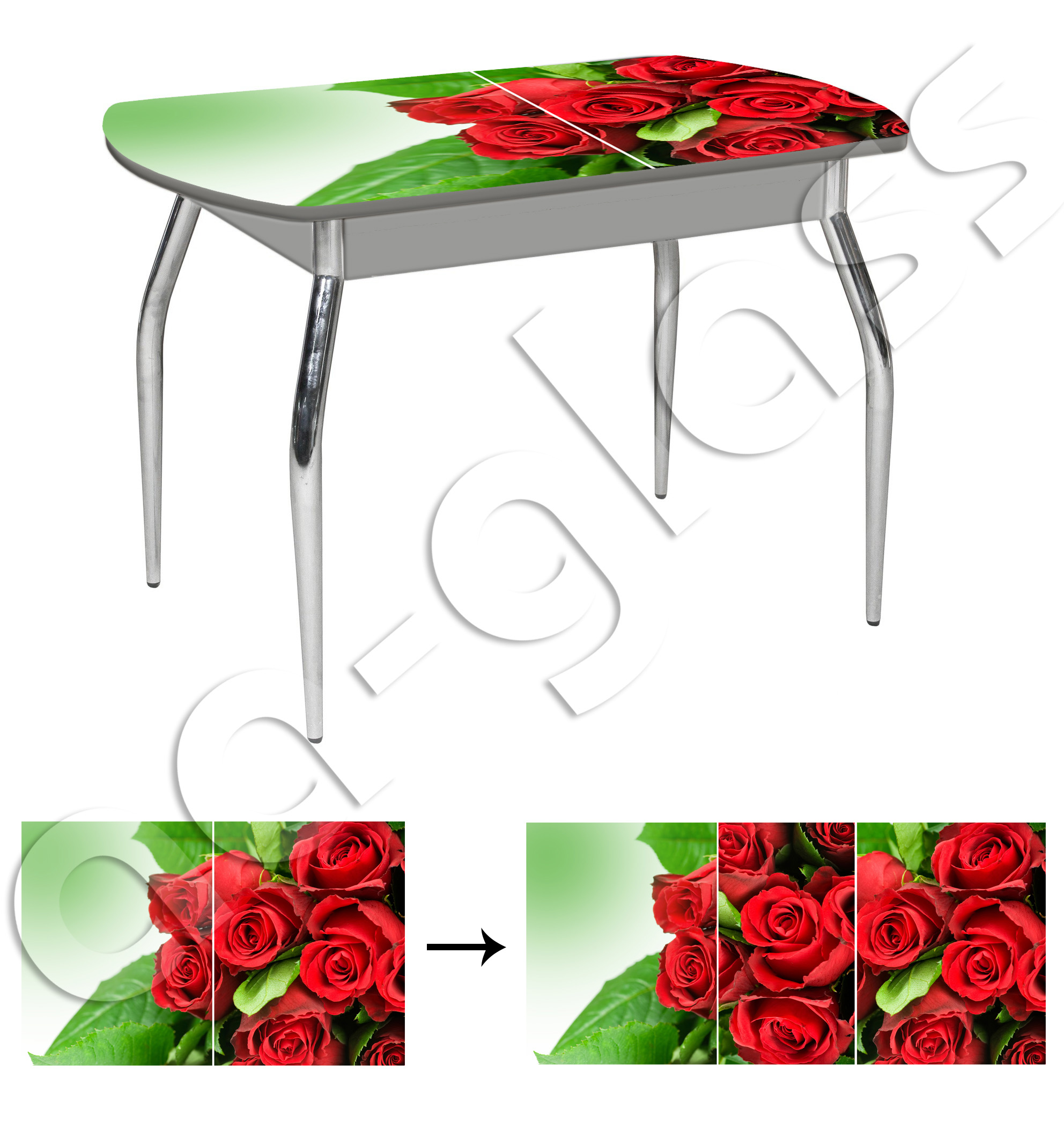 Стол кухонный со стеклом с розами